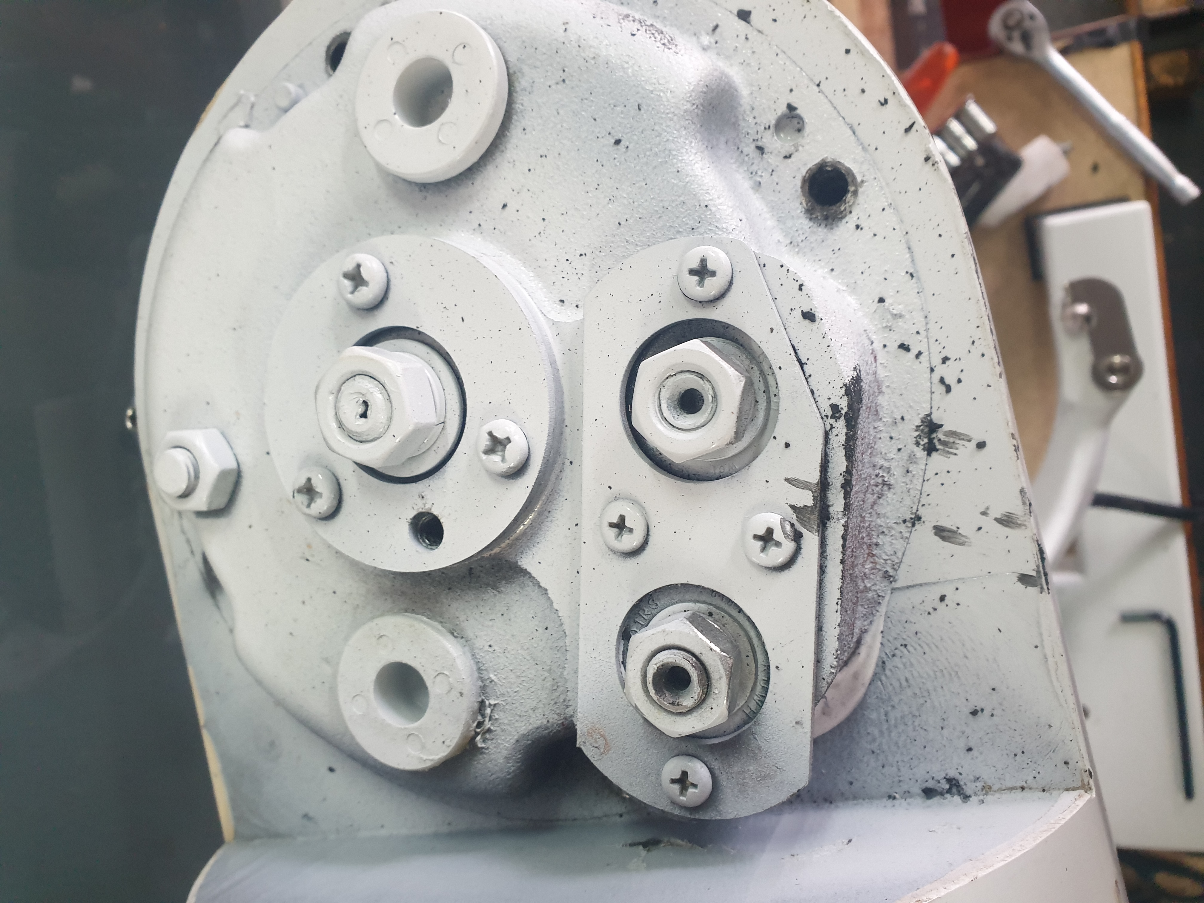 Commercial mixer bearing and mechanical drive area during service