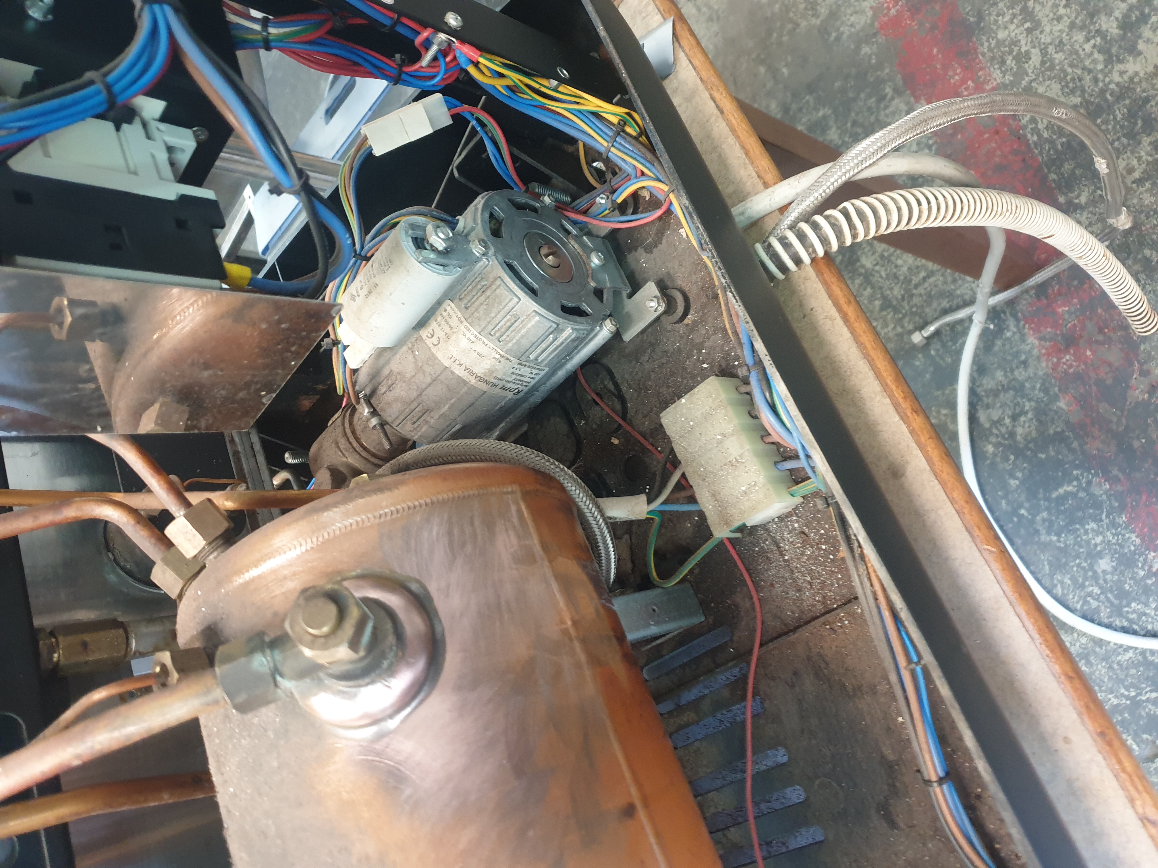 Commercial coffee machine motor pump plumbing and boiler service access