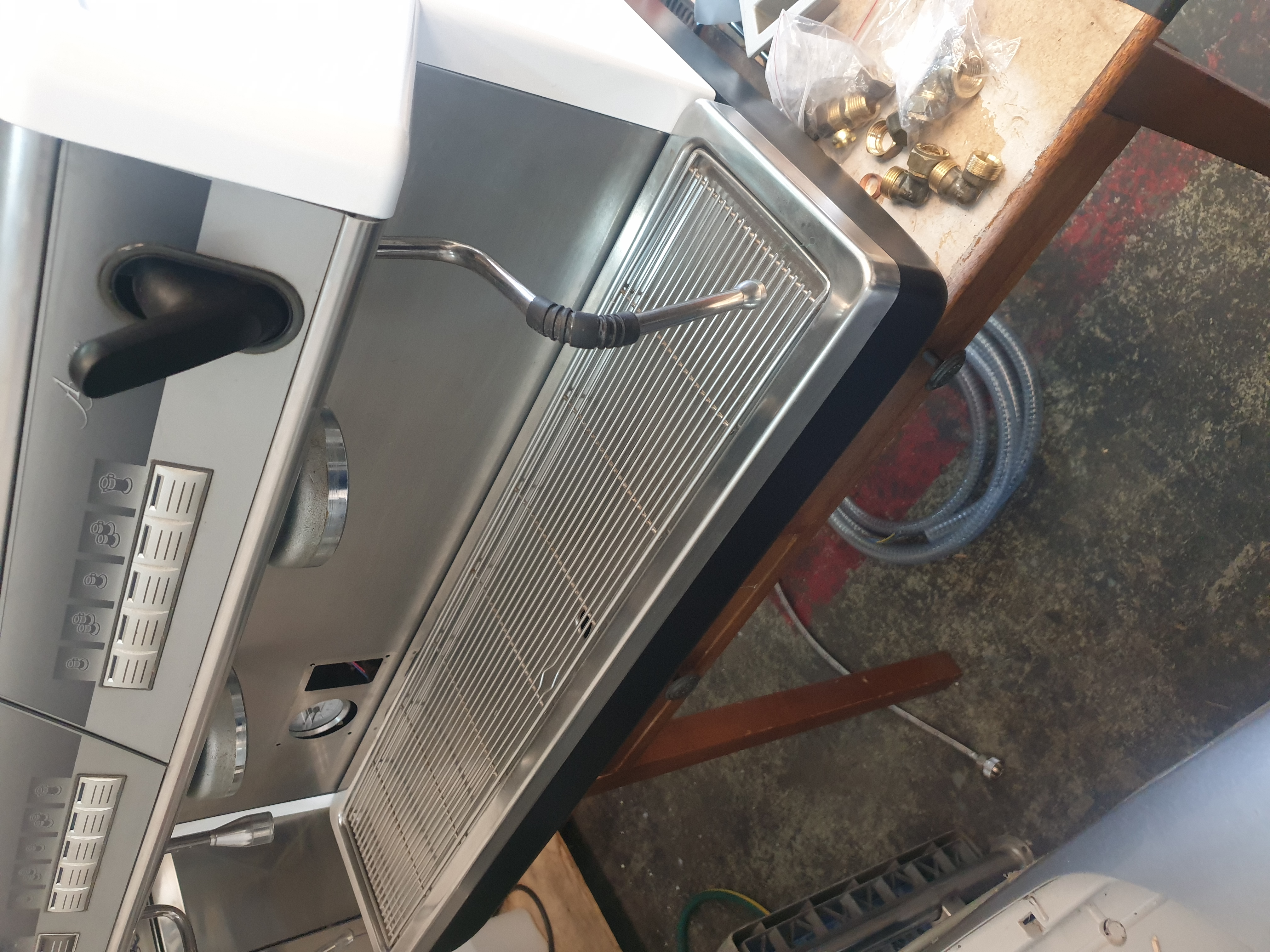 Commercial coffee machine front after service boiler descale and respray