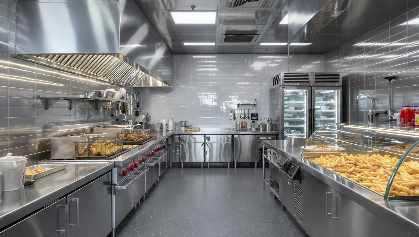 3D commercial kitchen construction and counter planning render