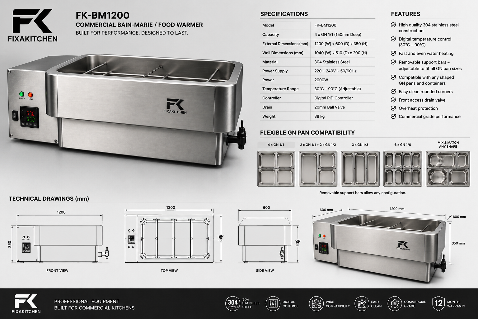 Custom stainless steel bain marie manufacturing drawing and finished design