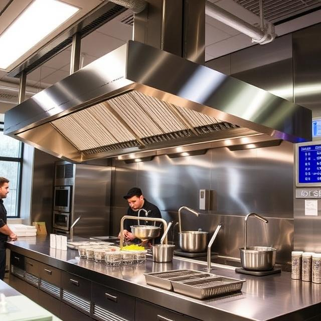 Commercial kitchen hood extractor and stainless extraction canopy