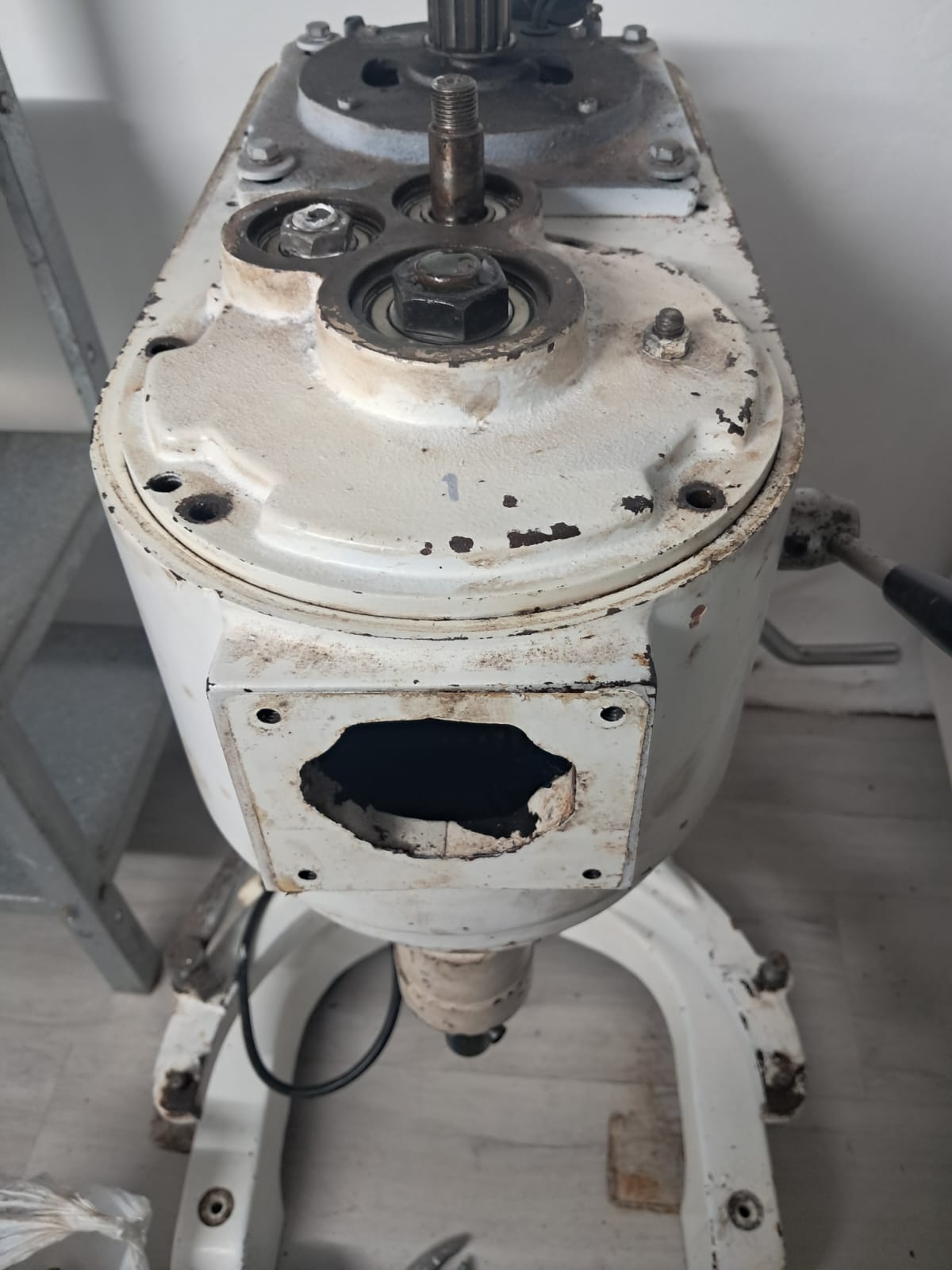 Macadams commercial mixer head opened for bearing and planetary drive inspection