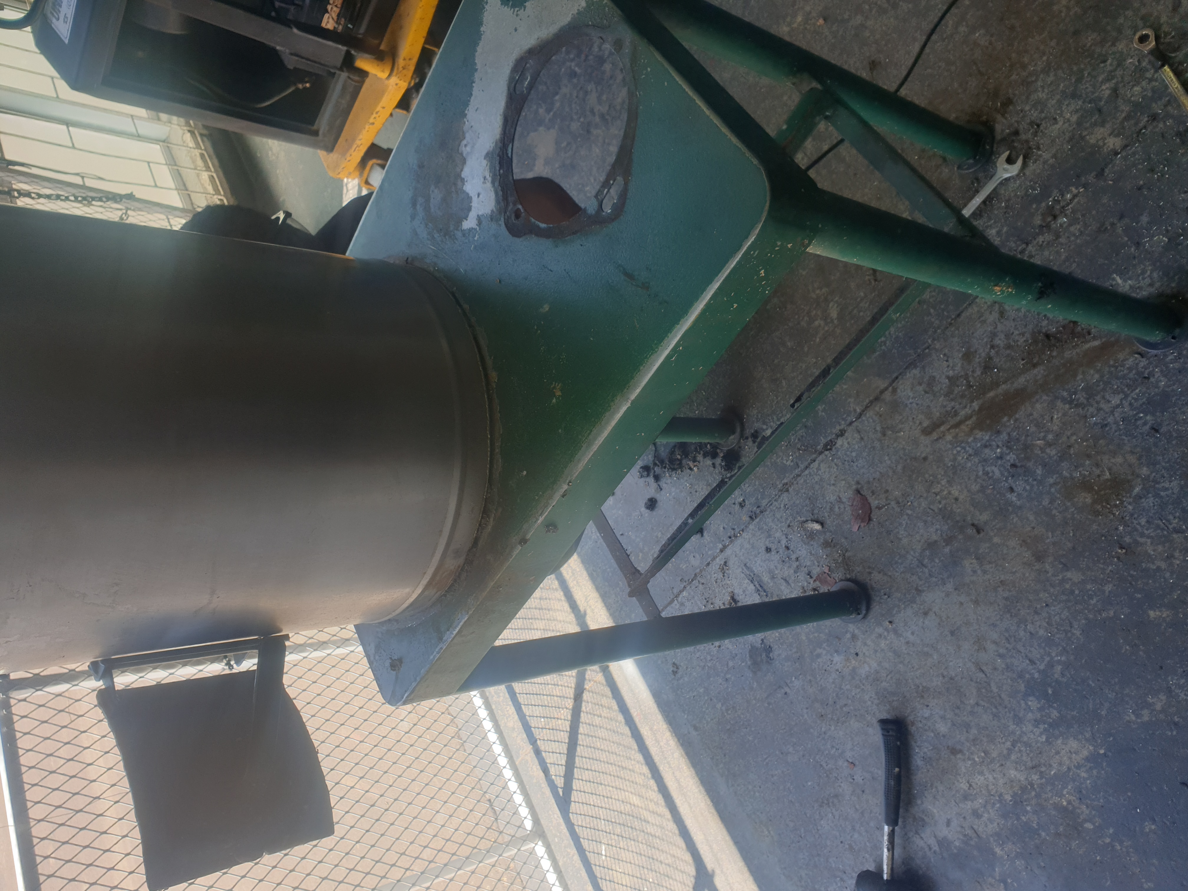 Commercial potato peeler before rebuild with old frame and bowl assembly
