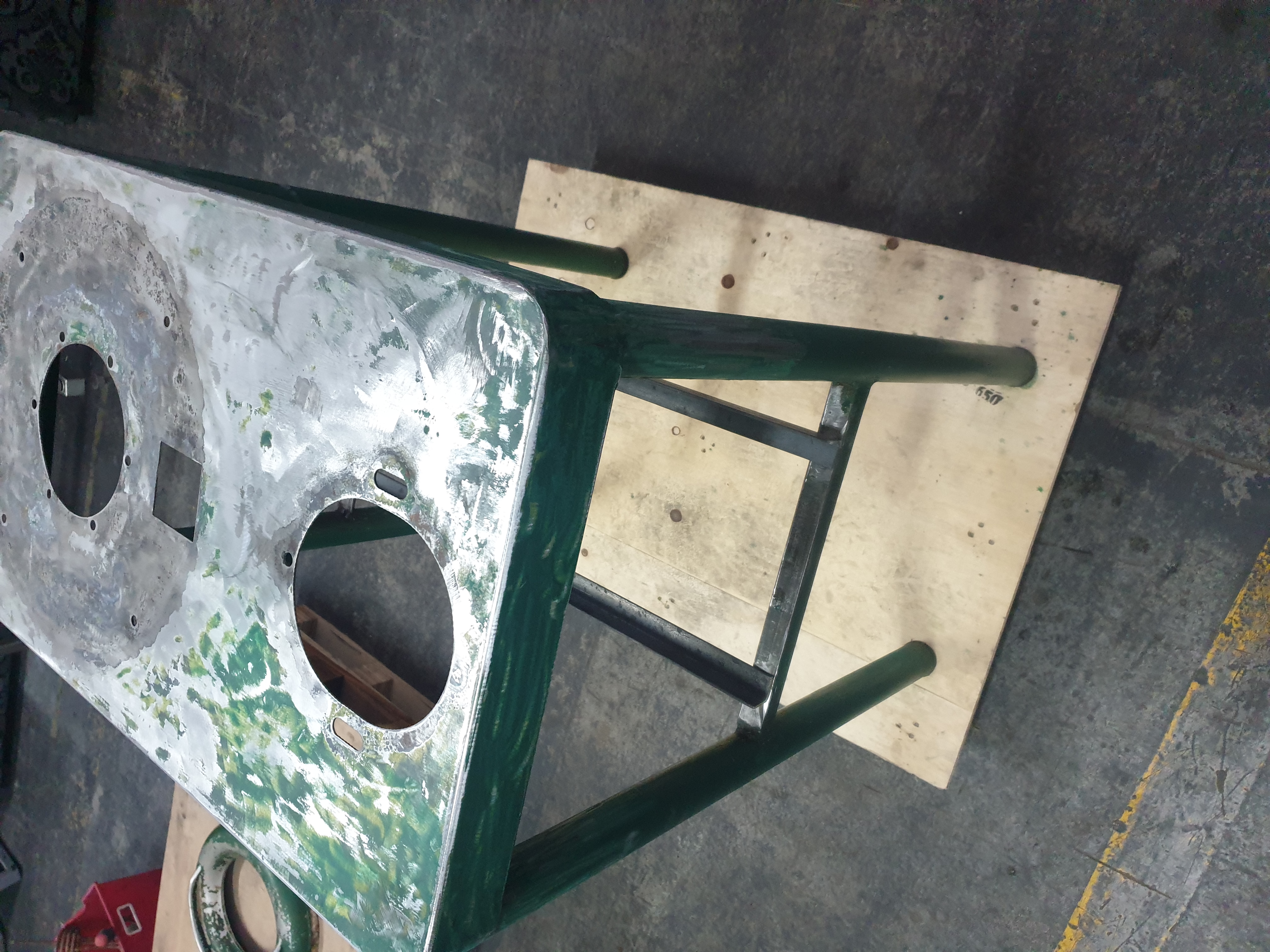 Potato peeler frame and bowl after preparation before final assembly
