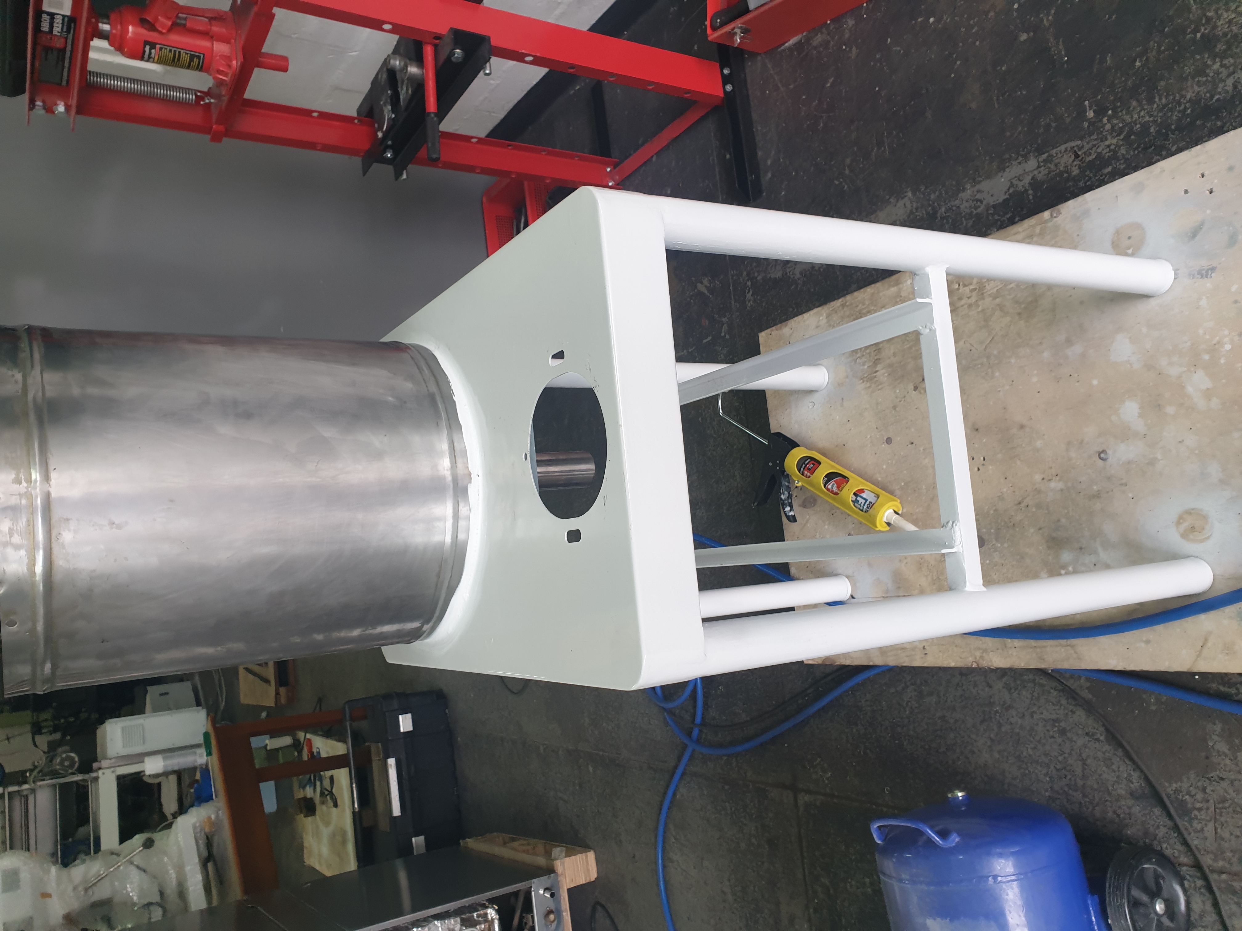 Commercial potato peeler after rebuild and respray before final motor assembly