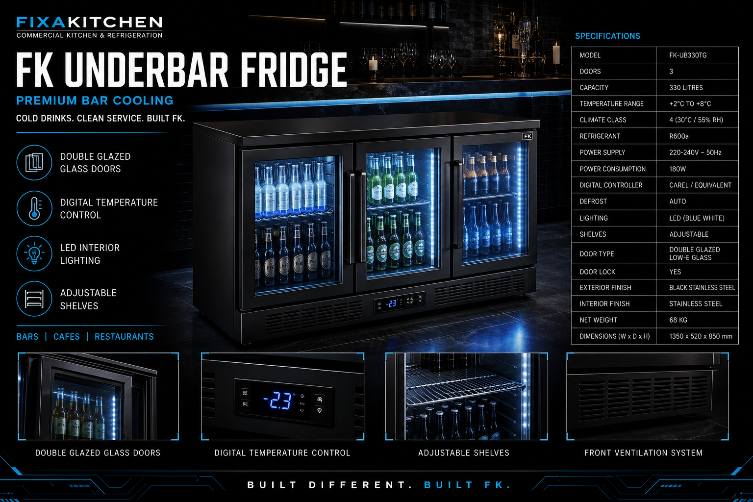 Under-bar commercial fridge and bottle cooler service