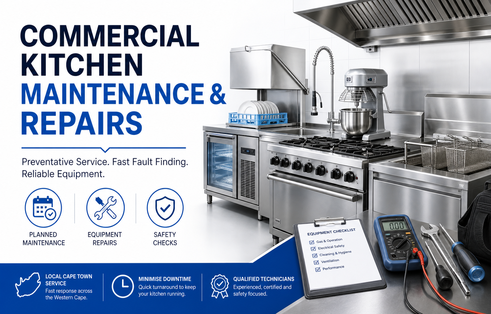 Commercial kitchen maintenance and equipment repair service graphic
