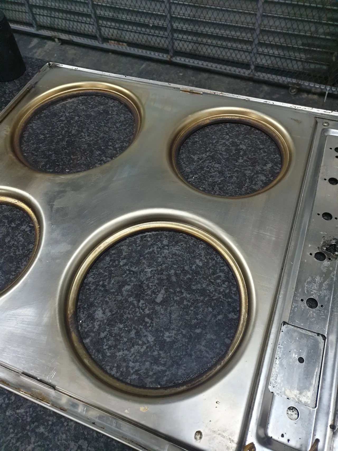 Commercial hotplate top before repair and rewiring