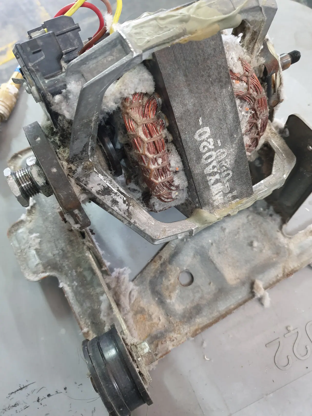 Speed Queen dryer motor packed with lint before preventative service