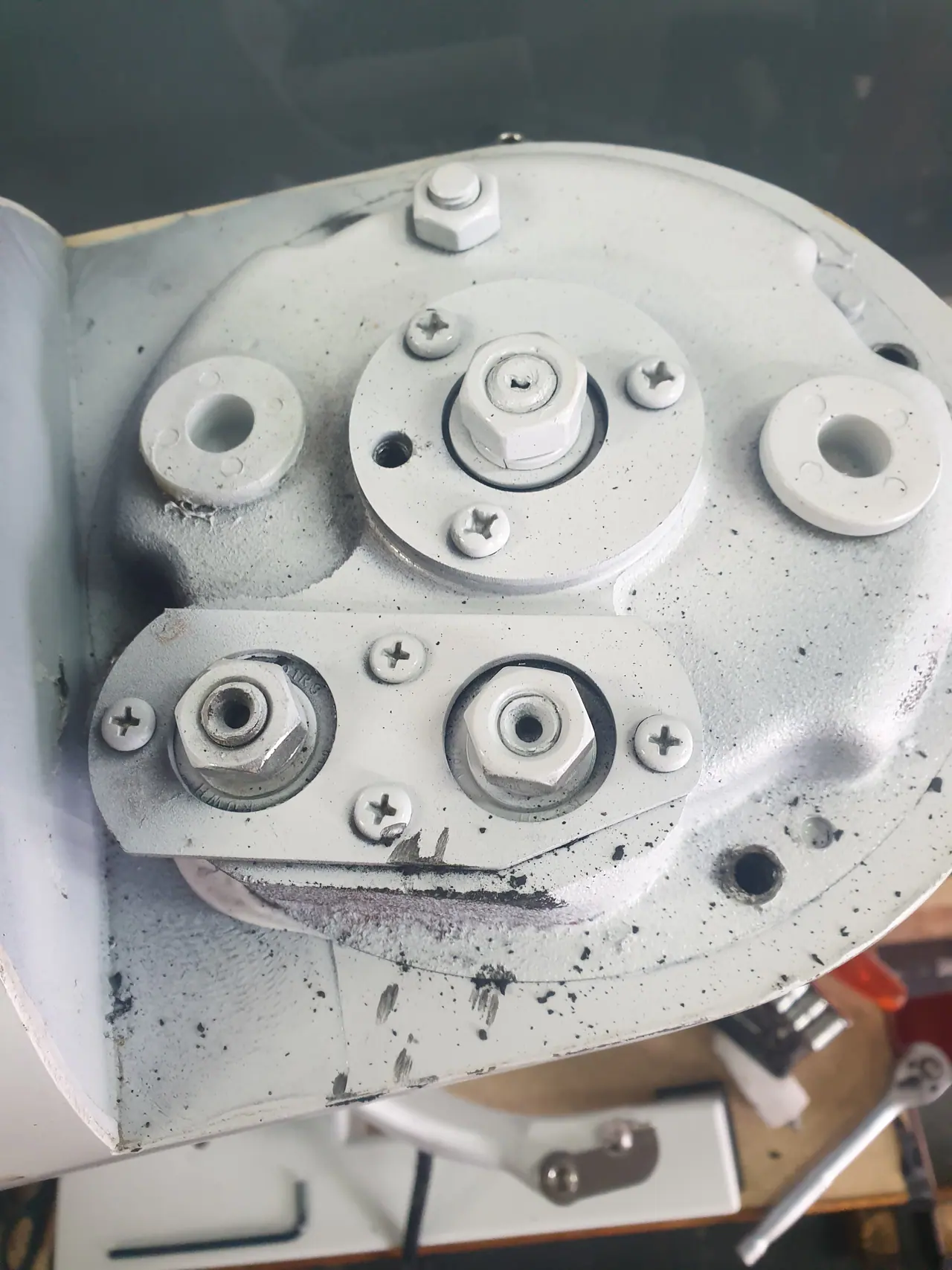 Commercial mixer bearing and mechanical drive area during service