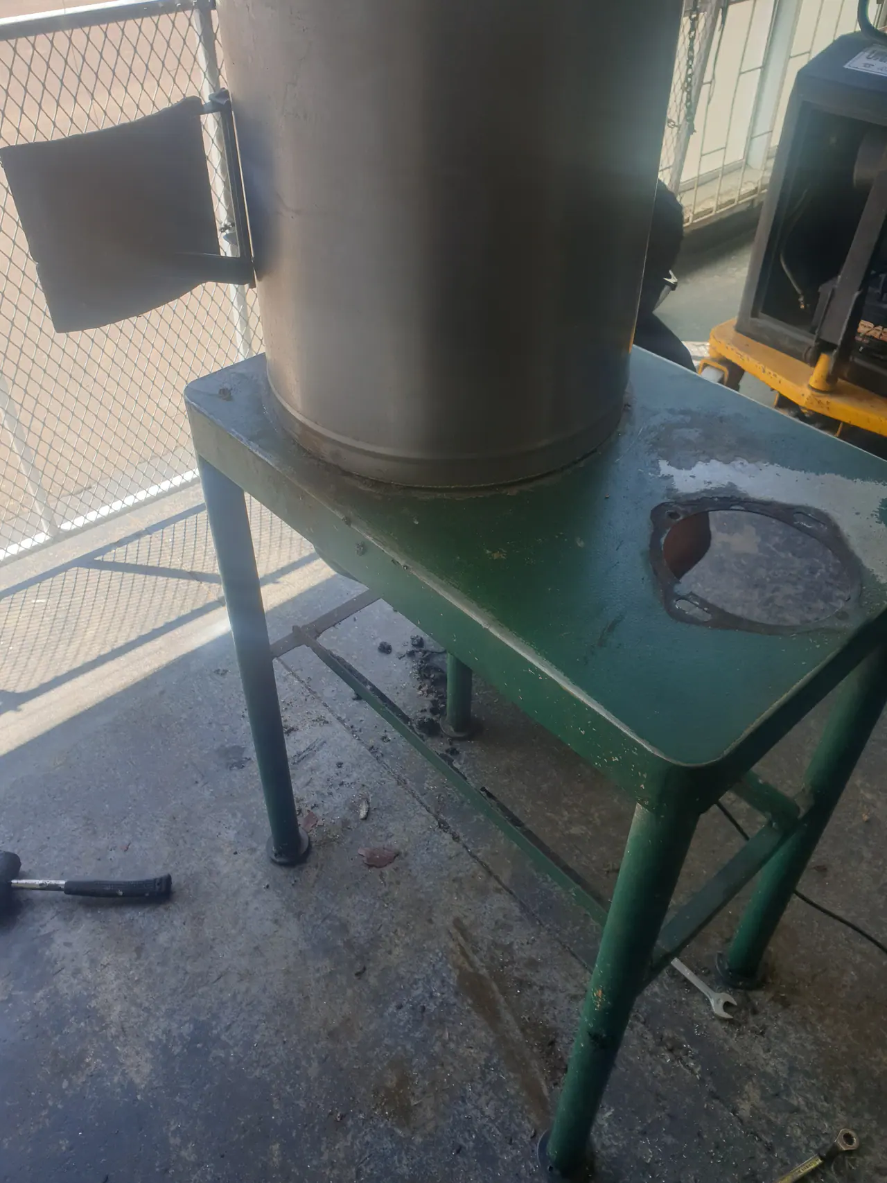 Commercial potato peeler before rebuild with old frame and bowl assembly