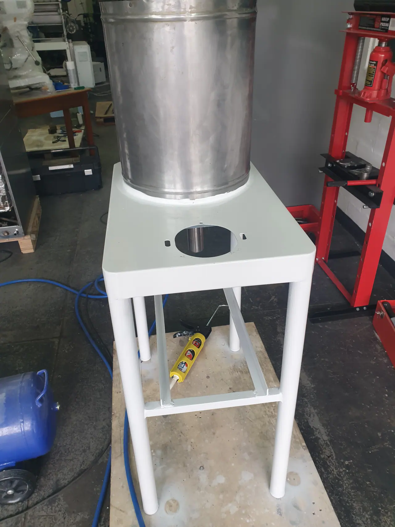 Commercial potato peeler after rebuild and respray before final motor assembly