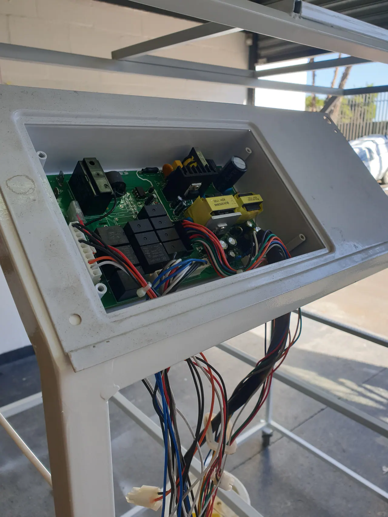 Control wiring for a custom built chocolate spray booth
